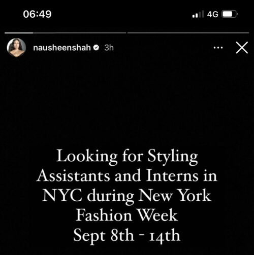 Looking for styling assistants and interns for NYFW