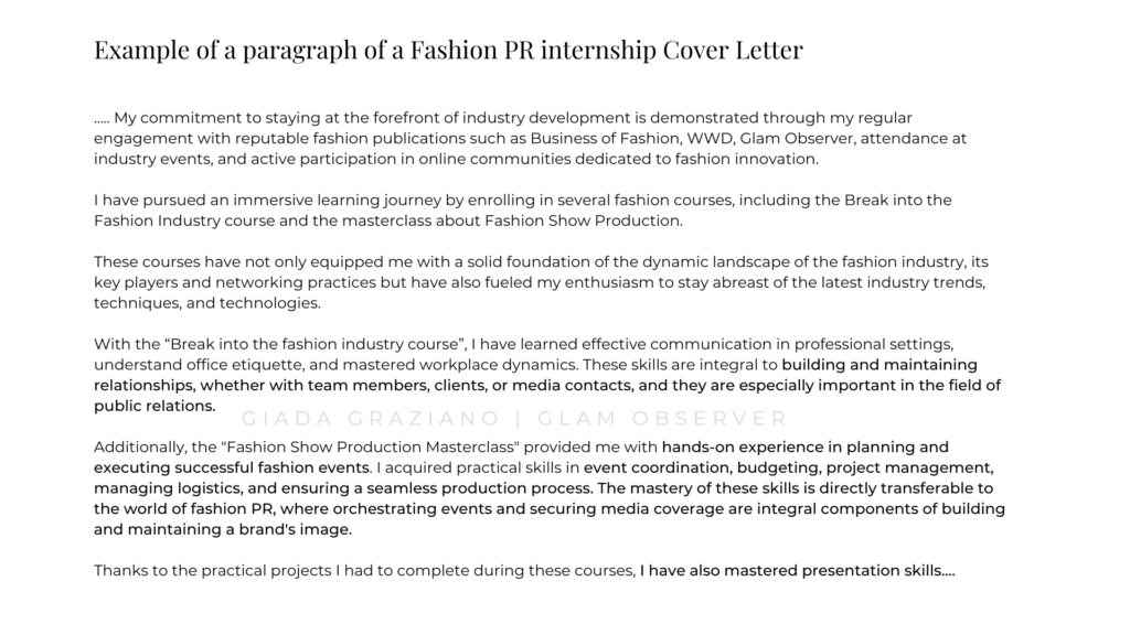 cover letter for a fashion company