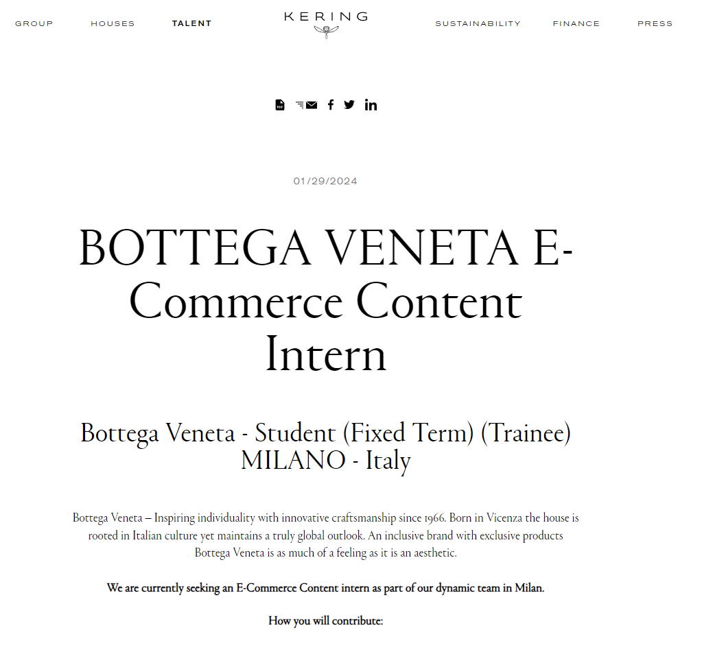 Bottega Veneta one of the Fashion Internships In Milan