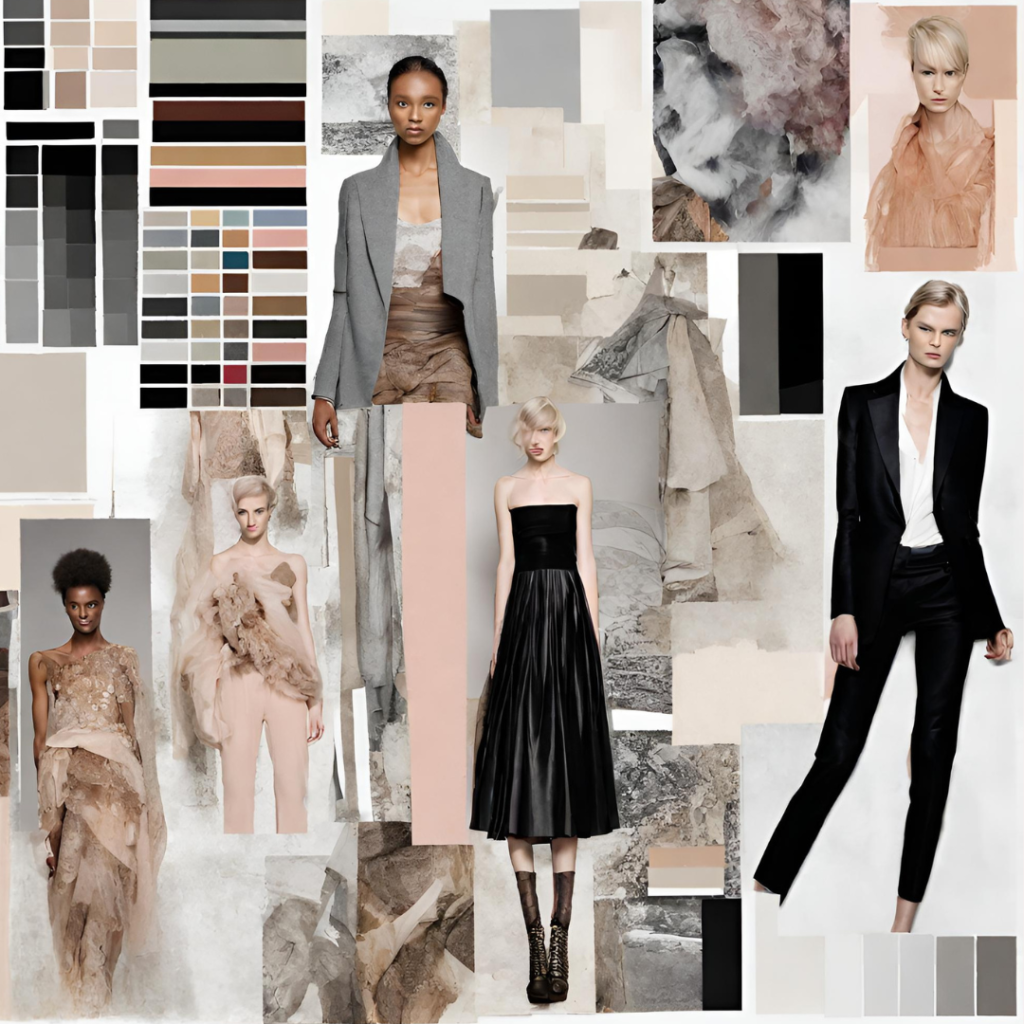 Black, grey, and peach Fashion Mood Board